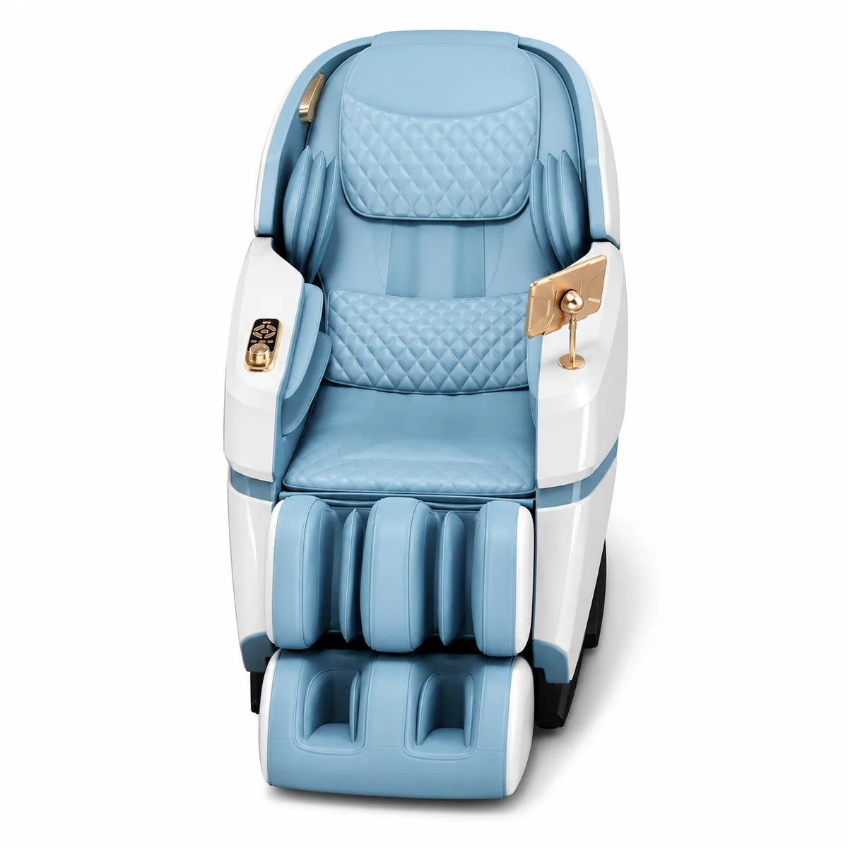 Blau-weißer Ganzkörper-Massagesessel mit SL-Schiene LH-092, Seitenansicht